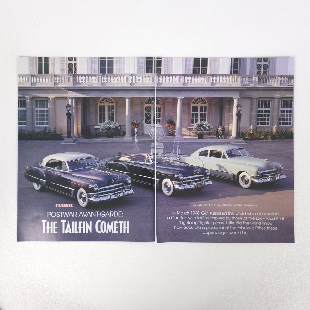 Vintage Cadillac Tailfin Advertising Print Ad 2-Page Spread GM 1948 P38 Fighter